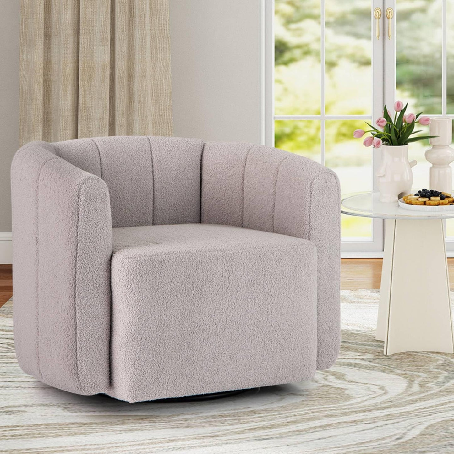 Upholstered Swivel Barrel Chair with Backrest and Armrests