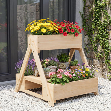3 Fir Wooden Planter Boxes with Open Storage Shelf and 3 Drainage Holes