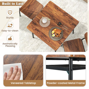 Rectangular Breakfast Kitchen Table Set with 2 Chairs and Storage Rack