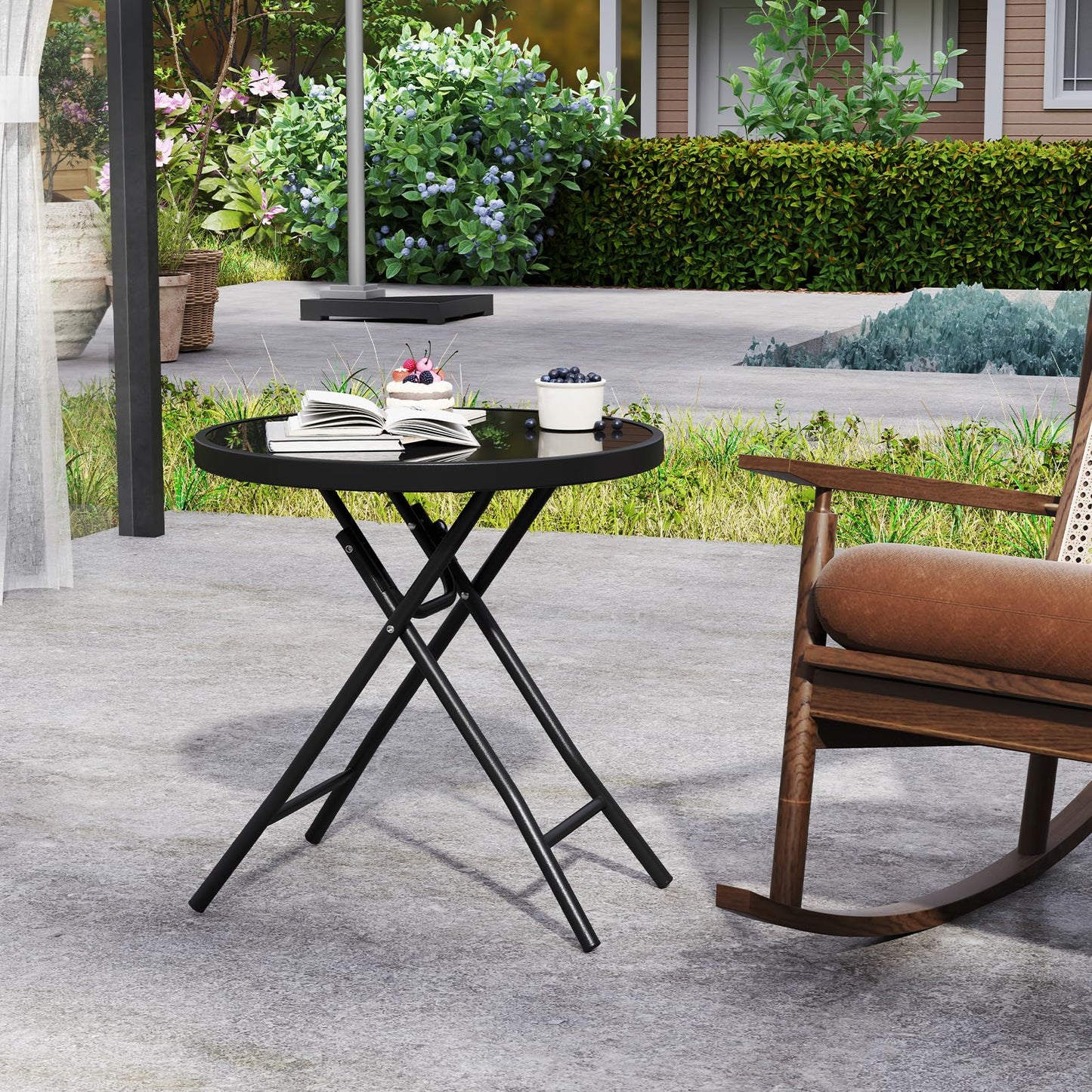 46cm Round Tempered Glass Top Small Garden Table