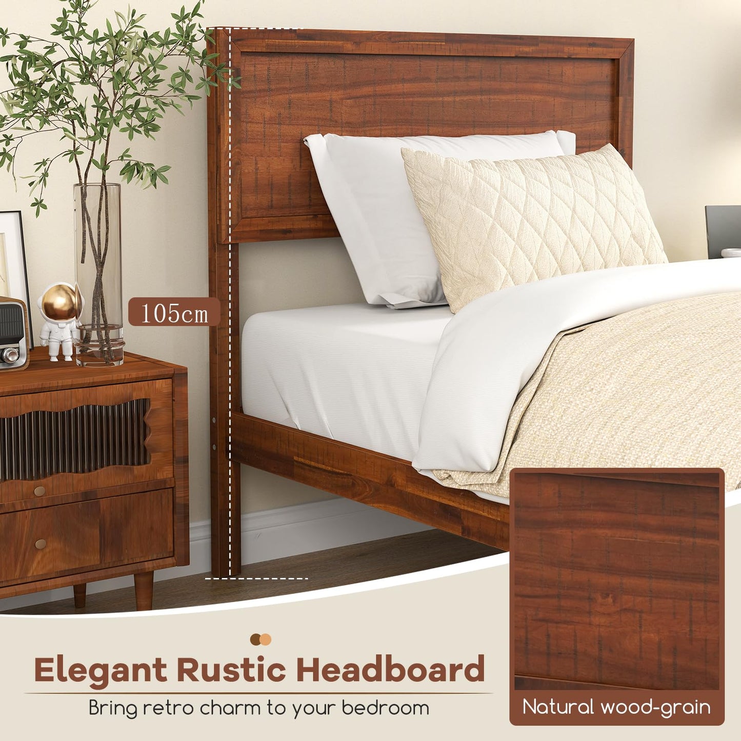 Bed Frame with Headboard and Slats Support