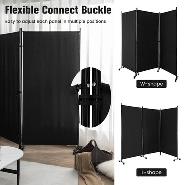 3-Panel Folding Room Divider with Wheels for Living Room Bedroom