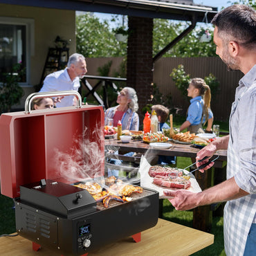 8-in-1 Portable Pellet Grill with Digital Control and Meat Probe for Backyard