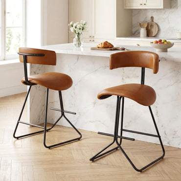Bar Stools Set of 2, Fabric/PU Leather Upholstered Bar Chairs with Curved Back