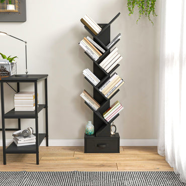 10-Tiers Floor Standing Wooden Bookcase Storage Shelving Unit