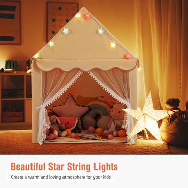 Kids Large Tent with Washable Mat and Star Lights for Children Gift