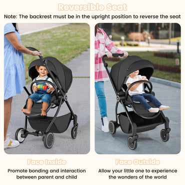 Foldable Pushchair with Reversible Seat, Reclining Backrest, Adjustable Canopy