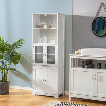 Freestanding Storage Cabinet with Tempered Glass Door and Open Shelves