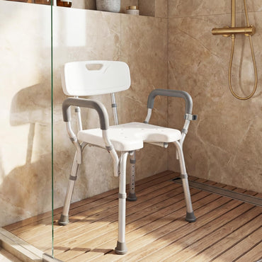 Shower Chair with Back and Arms, 6 Height Adjustable Bath Seat Shower Stool