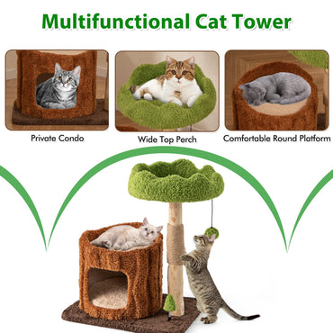 Multifunctional Cat Tree Modern Cat Tower with Sisal Covered Scratching Posts