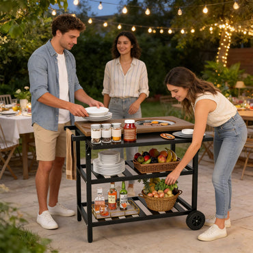 Outdoor Dining Cart with Korean BBQ Grill for Backyard