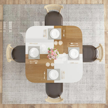 Dining Table for 4, 120 x 120cm Square Wooden Kitchen Tables with 2-Layer Storage Rack