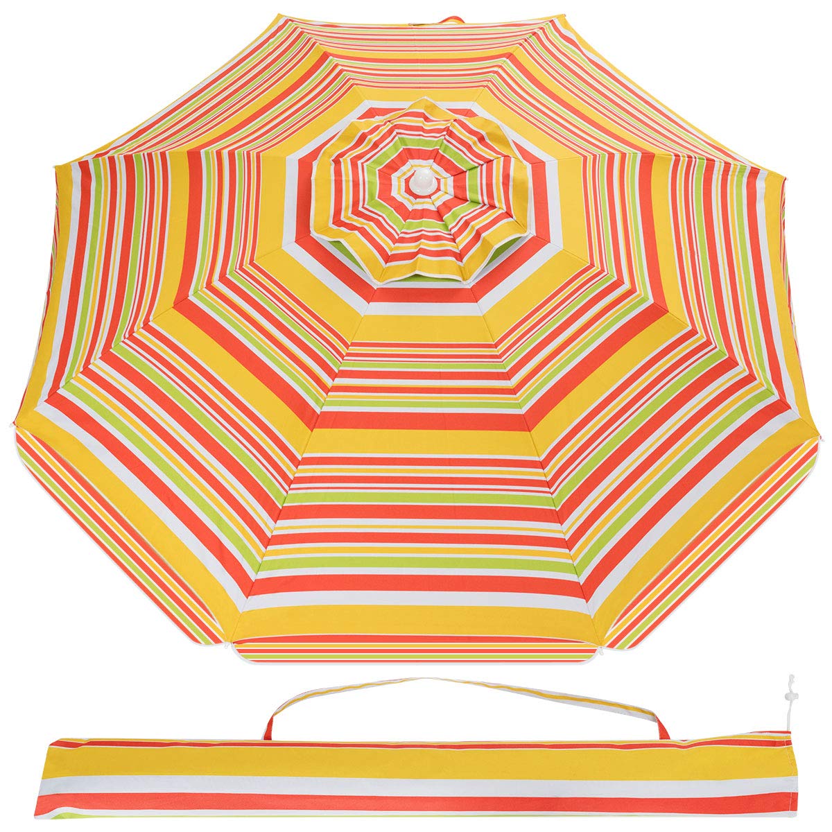 GiantexUK Portable Beach Umbrella, 2M Garden Parasol with UPF 50+ Sun Protection, Tilt Crank and Carry Bag