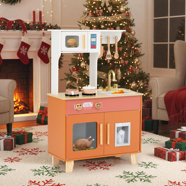 Wooden Play Kitchen with Cookware Accessories for Ages 3-6