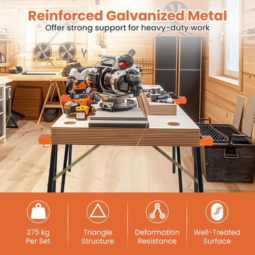 Folding Saw Horse Twin Pack with Non Slip Top & Hinge Brace