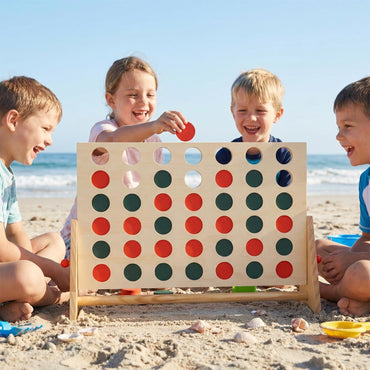 4 in a Row Game Row Connect Game with 42 Chess Pieces and Pine Wood Frame