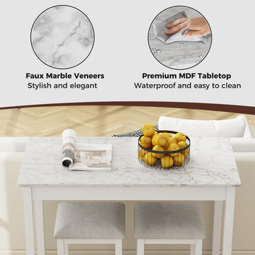 3 Pieces Pub Counter-Height Bar Table Set with Rubber Wood Legs