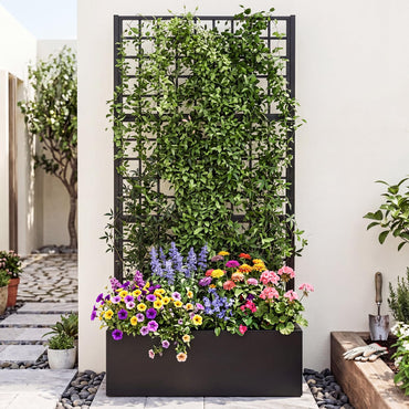 Garden Planter with Trellis, Metal Trough Grow Box with Drainage Holes