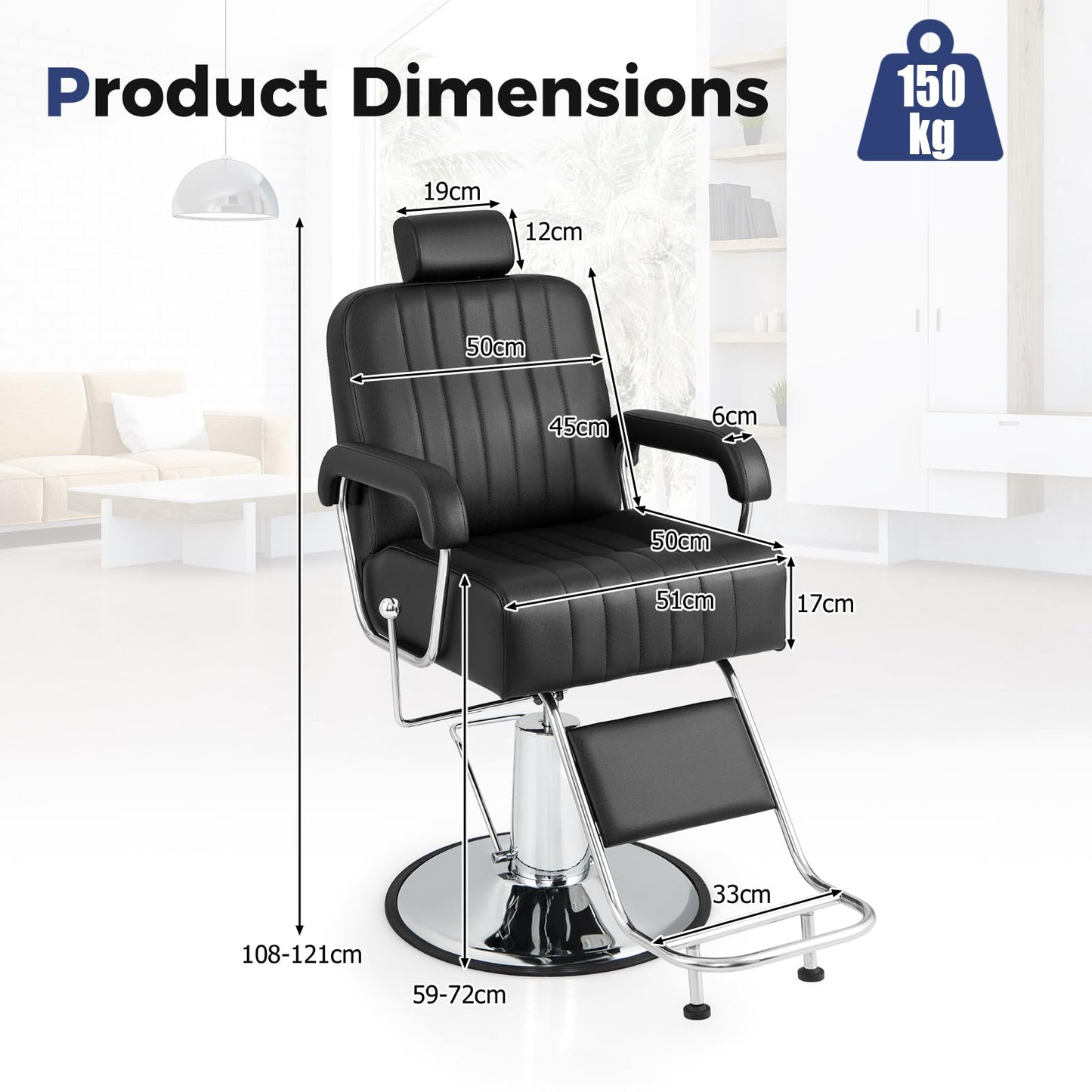 Salon Chair Hydraulic Barber Chair with Adjustable Headrest