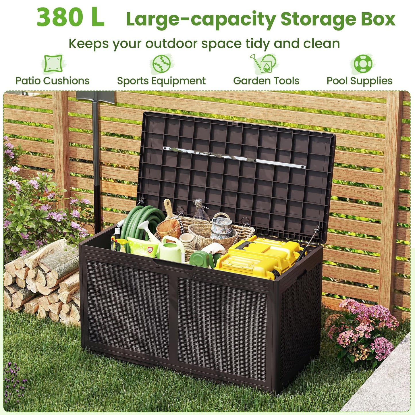 380L Resin Deck Box with Lockable Lid and Wheels