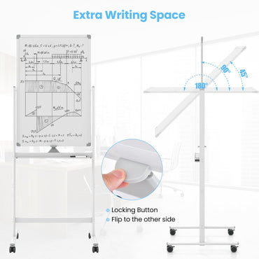 Double Sided Magnetic Whiteboard, Height Adjustable Mobile Dry Erase Board with Black Markers (90 x 60cm)