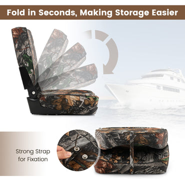 Set of 2 Folding Boat Seats, Low Back Captain Chairs with Metal Hinges and Sponge Padding