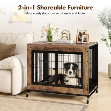 Wooden Dog Kennel Side Table with Flip-up Top