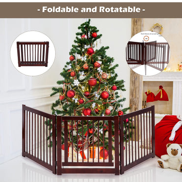 Freestanding Foldable Wooden Pet Gate with 360°Hinges and Lockable Door