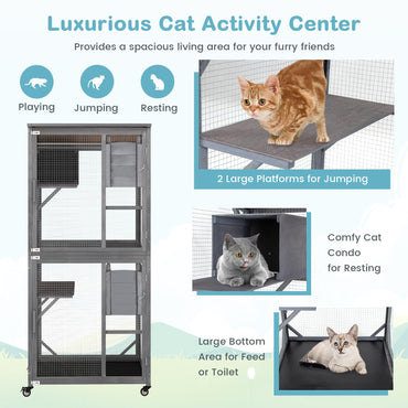 Large Wooden Cat House on Wheels with Resting Box