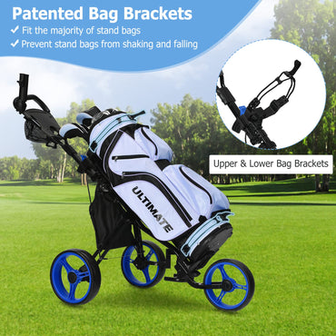 Golf Push Pull Cart with Storage Bag and Foot Brake