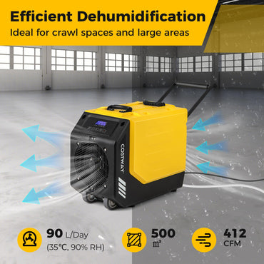 90L/Day Commercial Dehumidifier with Pump and 2 Wheels