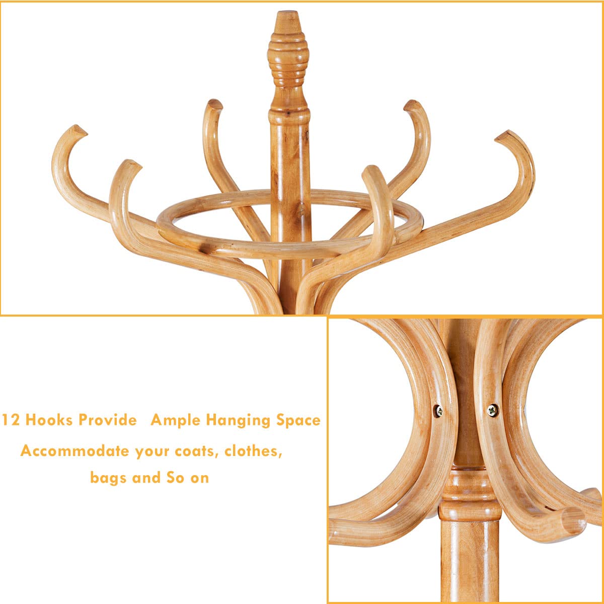 12 Hooks Freestanding Coat Rack with Umbrella Holder