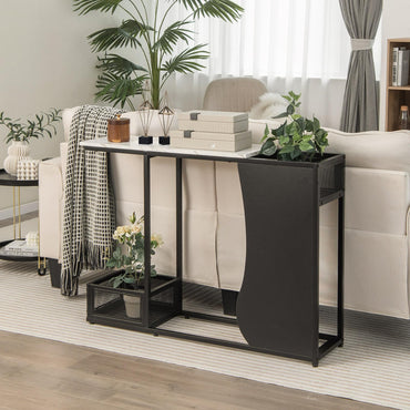 Modern Sofa Accent Console Table with 2 Storage Mesh Cubes