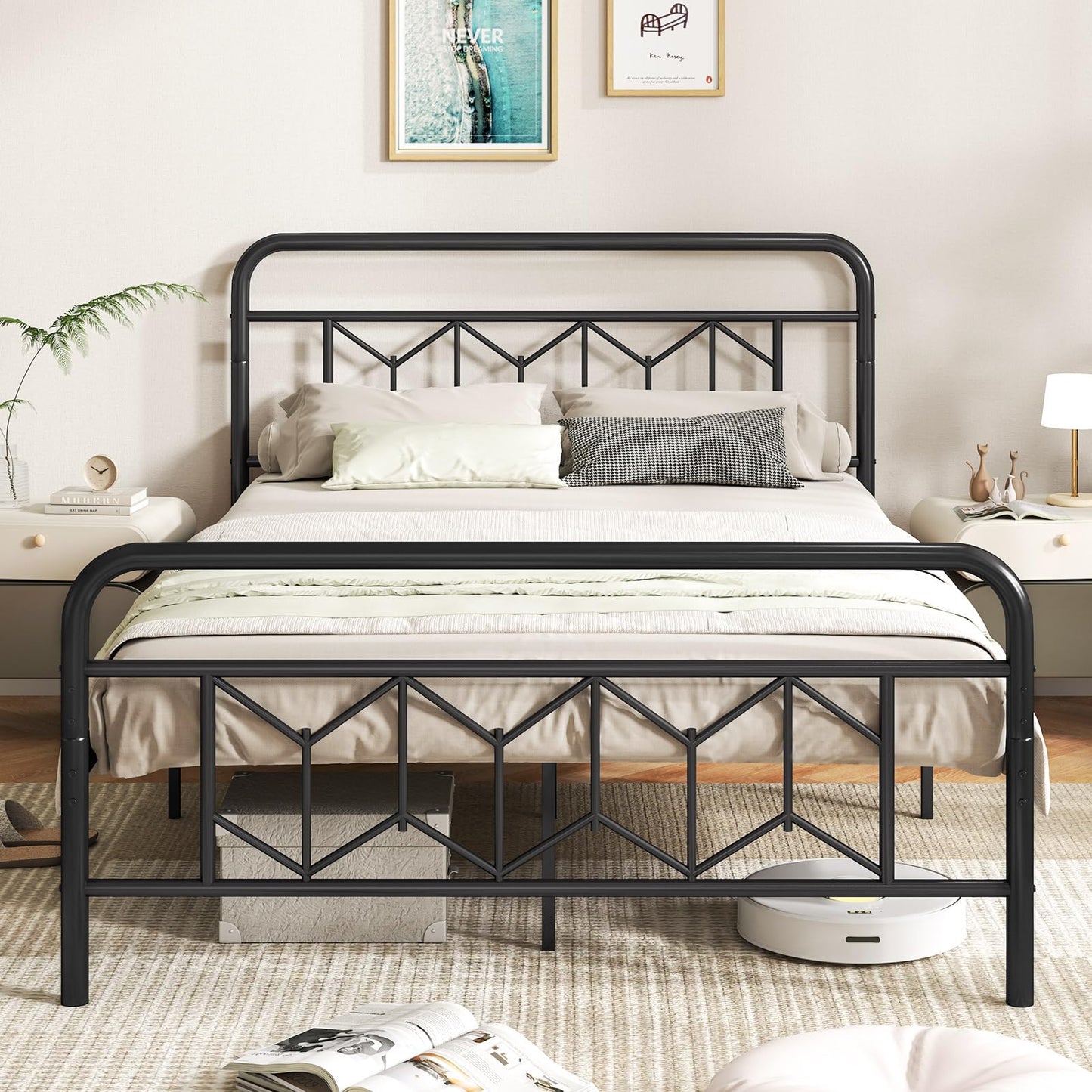 Giantex 3FT/4FT6/5FT Metal Platform Bed Base with High Headboard