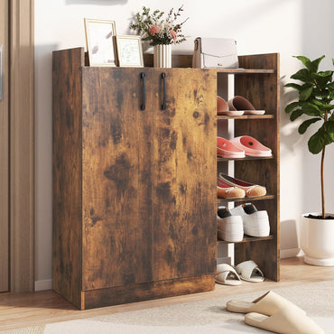 Shoe Storage Organizer with 2 Adjustable Inner Shelves and 4 Open Shelves