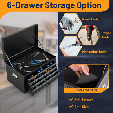 Steel Tool Box Chest Case with 6 Drawers Top Storage Automatic Lock