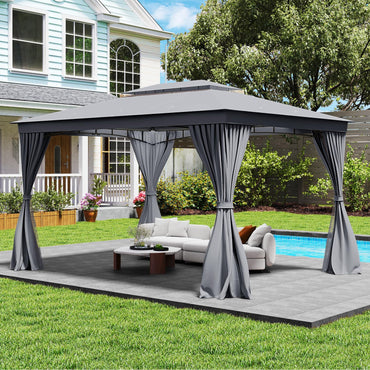 Outdoor Double-Roof Patio Gazebo Canopy Tent with Mesh Netting