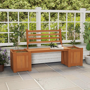 2-in-1 Wooden Planter with Bench, Raised Garden Bed with Open-ended Bottom