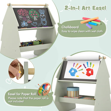 2 in 1 Double sided Kids Art Easel with Stool and Paper Roll Holder