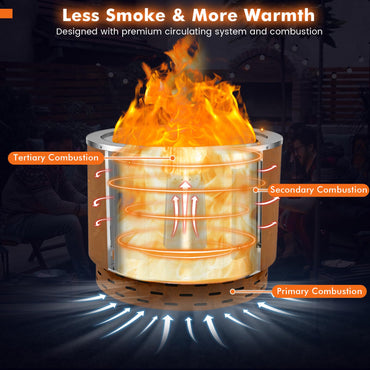 49cm Smokeless Stainless Steel Fire Pit with Weathering Steel Shell