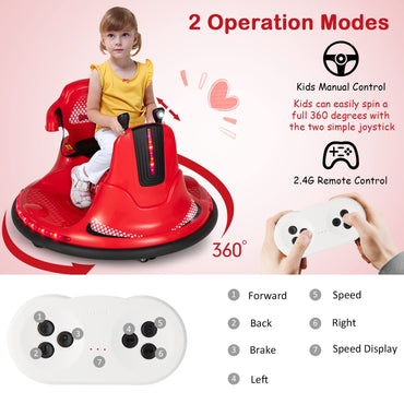 360 Spin Kids Bumper Car 12V Battery Powered Ride On Toy with Remote Control Dual Joysticks