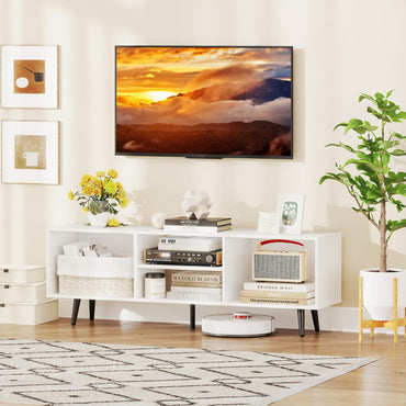 120cm Mid Century Modern TV Stand with Shelves and 5 Metal Legs