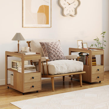 Narrow Bedside Table with 2 Drawers for Small Space