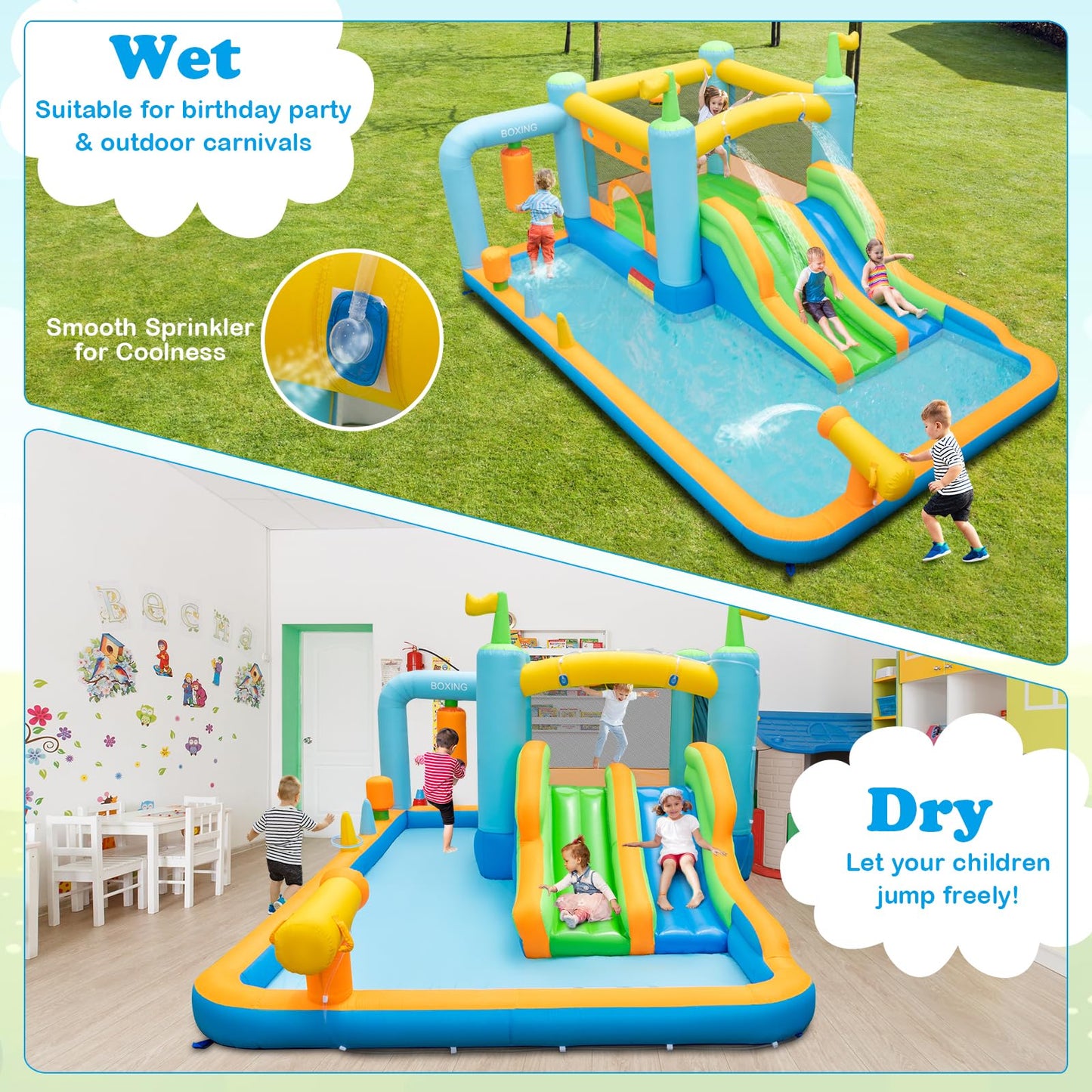 7 in 1 Inflatable Water Park with 2 Slides for 3-10 Years Old