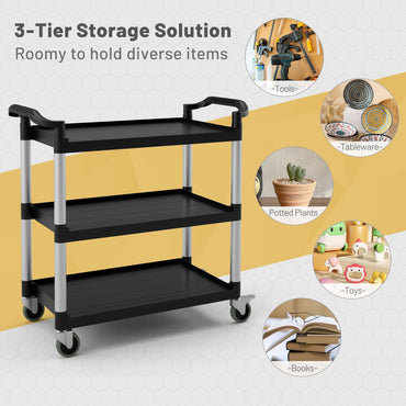 GiantexUK 3 Tier Service Cart, Large Kitchen Storage Trolley with Lockable Wheels and Ergonomic Handles