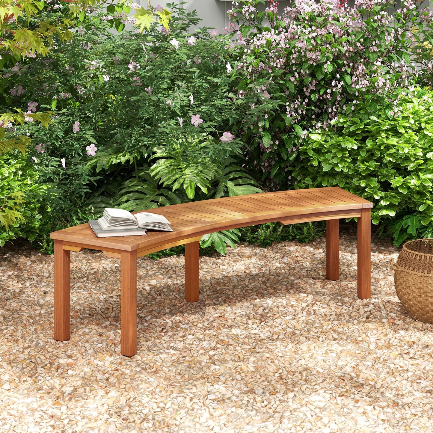 Curved Fire Pit Bench with Slatted Seat and Painted Surface