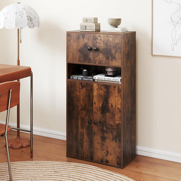 4-Tier Tall Bookcase with 4 Doors, 111cm Modern Bookshelf Display Cabinet