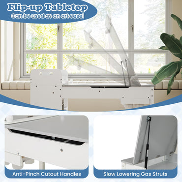 Kids Art Craft Table and Chairs Set with Paper Roll Flip up Tabletop