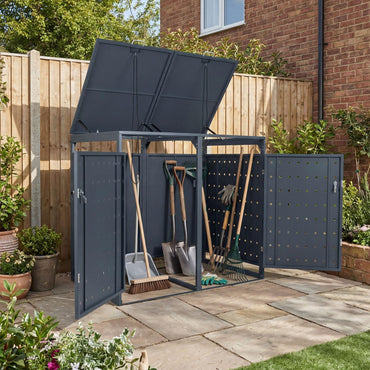 Double Wheelie Bin Storage, 240L Metal Garden Bin Hideaway with Gas Struts