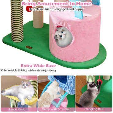 Elephant Themed Cat Tree for Cats with Condos and Padded Perch